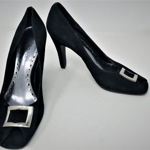 BCBGirls Black Suede Open Toe Classic Pump